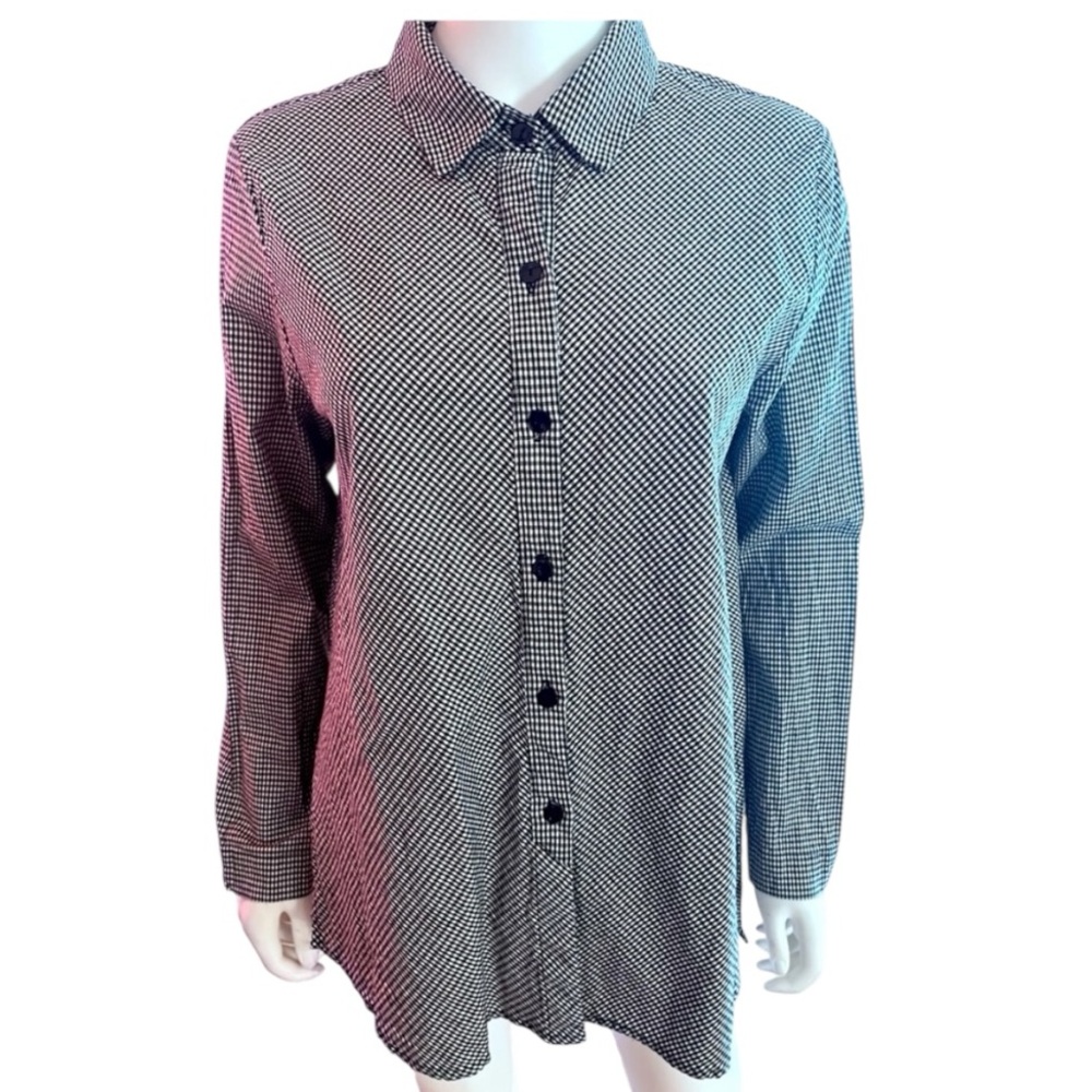 STAPLES  Boutique Modern Black & White Check Asymmetrical Shirt Top SMALL Avant